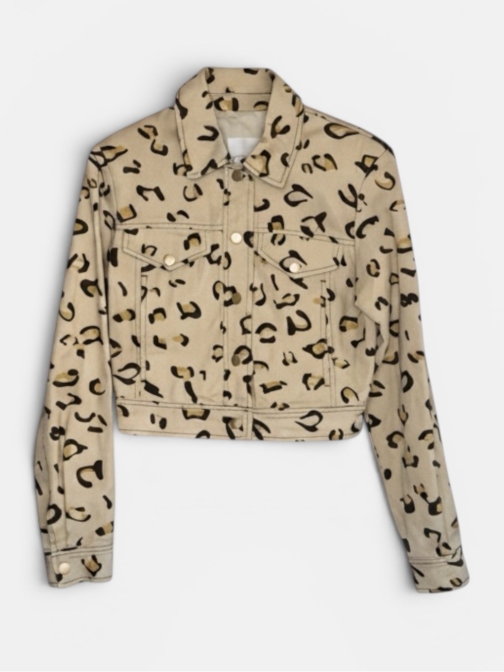 NEW Avec Les Filles Cropped Long Sleeve Leopard Cargo Trucker Jacket Size S NWOT